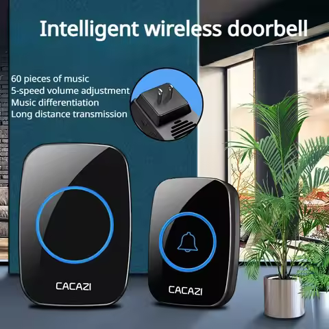 Smart Door Bell, Wireless, 60 Chime, 110DB, 300M, Waterproof, Remote, EU Plug, Battery, 2 Button 1 R