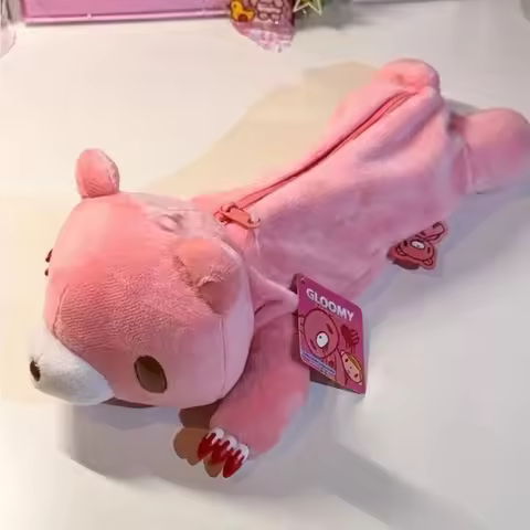 Kawaii Gloomy Bear Pink Pencil Case Large Capacity Fluffy Stationery Bag Portable Storage Pouch for 