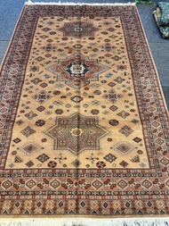 "Exquisite 5x8 ft Persian Geometric Design Oriental Carpet – Hand-Knotted Wool & Silk Inlay Soft Lon