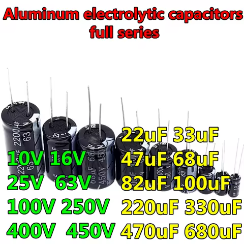10pcs 10V 16V 25V 50V 63V 100V 250V 400V 450V electrolytic capacitor 22uF 33uf 47uf 68uf 82Uf 100uf 