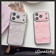 Premium Silver Frame Gray Pink Marble Phone Case Suitable For iPhone 17 16 15 14 13 Pro Max i15 i16 