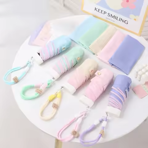 UPF50+Mini Folding Umbrella Color Rope Bracelet Sunshade Umbrella Pocket Rain Travel Umbrella UV Pro