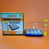 JUNSD Word Puzzle w/ Sand Timer, 4x4 Grid & 16 Letter Cubes, Classic Big Boggle Board Game Set