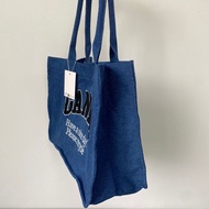 GANNI Letter Towel Embroidered Denim Canvas Bag Shopping Bag Men Women Shoulder Tote Bag Tote Bag