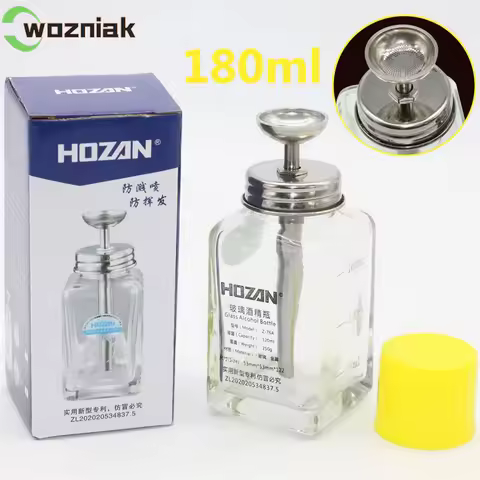 HOZAN 180ML Press Type Glass Alcohol Bottle Microporous Push-Type Anti-Spray Anti-Blocking Stainless