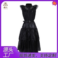 Halloween Adam Family Girl Party Cosplay Costume Black Dress Long Gauze Skirt cos Costume