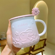 KATELV Sakura Ceramic Mug Breakfast Cup Coffee Mug with Spoon Office Mug