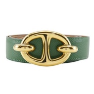 【日本直送】愛馬仕 HERMES Chaine d'Ancre 錨鍊 皮帶 雙面設計 古董 Epsom 牛皮 綠色/米色 中性【二手】