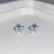 Anti Blue Opal Stone mini Blue Butterfly Broken Diamond Earrings Aluminum Alloy Non-Fade Earrings Sn