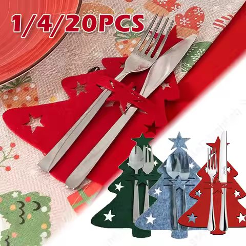 Christmas Cutlery Knife Fork Covers Table Decor Christmas Tree Elk Xmas Star Tableware Pocket Holder