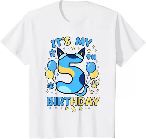 5th Birthday Boy Blue Dog Theme Party Five Cool 5 Year Old T-Shirt Summer Casual Kid T Shirt Graphic