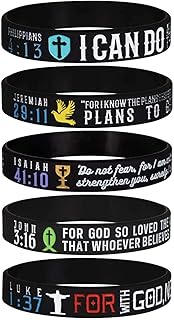 5-Pack Power of Faith Inspirational Christian Bible Verse Silicone Bracelets - Philippians 4:13, Jer
