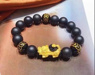 足金999貔貅鑲嵌和田玉/瑪瑙手串  貔貅背蓋頂可以轉動 寓意時來運轉 財源滾滾