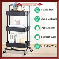 🔥FAST POS🔥3 Tier Multifunction Storage Trolley Rack Office Shelves Home Kitchen Rack With Wheel ready stock msia