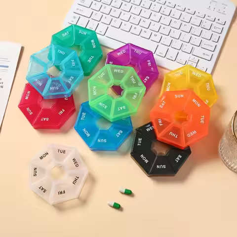 1/2/3Pcs A Week 7 Corners Pill Box Round 7 Boxes For One Week Small Pill Box Mini 7 Days Portable Po