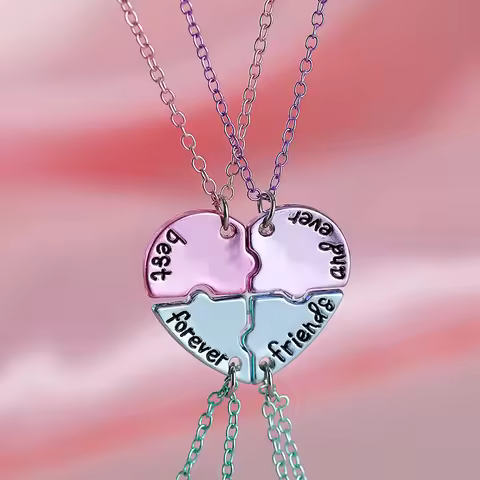 4Pcs/Set Best Friends Forever And Ever Necklace 3 Colors Design Moon Star Sun Cloud Pattern Pendant 