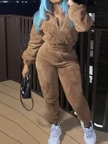 Streetwear Furry 2 Piece Sets Women Outfit Autumn Clothes Women Pullover Sweatshirt Top and Pant Set