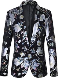 XYLFF Floral Blazer Jacket Fashion Men Suit for Wedding Printed Blazers Wear Plus Size Slim Fit Mens (Color : A, Size : 2X-Lcode)