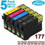 Vileed 5 Pack 177 2Bk1c1m1y For Epson T177 Print Ink Cartridge T1771 Bk Black 2Pcs + T1772 Cyan + T1