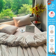 GONI FRESH duvet cover set in Wrinkle Beige color - Elastic bed sheets 4-25cm high, sizes 1m,1m2,1m4