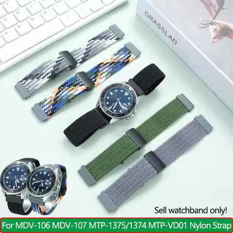22mm elastic nylon strap for Casio watch MDV-106 MDV-107 EFR-303 MTP-1375/1374 MTP-VD01 series metal