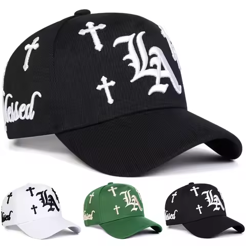 Unisex Gothic LA Cross Embroidery Baseball Caps Spring Autumn Outdoor Adjustable Casual Hats Sunscre