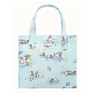 Cath Kidston S Bookbag Small Size Open Handbag กระเป๋าขนาดเล็ก กล่องอาหารกลางวัน Water Resistant Oilcloth Tote  Farm &amp; Floral Pattern ฟาร์มและลายดอกไม้ (Spring Bunnies and Lambs กระต่ายและลูกแกะ Blue ฟ้า)