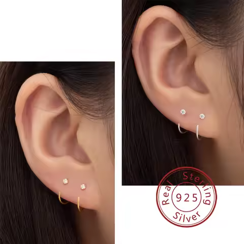 Fashion Sterling Silver 925 Earrings Mini 2.0mm Round Zircon G Hoop Earrings Women Nose Ring Silver 