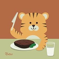 Notes: 8.5 X 8.5 Unruled Blank Notebook With Nursery Cute Fun Animal Cartoon Baby Tiger Eating Steak