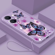 Vivo Y05 Y11d Y21 5G Y31d Butterfly Flower Phone Case Liquid Silicon Shockproof Cover