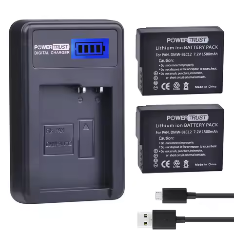 2Pcs DMW-BLC12 DMW BLC12 dmw blc12e Camera Battery + LCD USB Charger for Panasonic FZ1000, FZ200, FZ