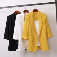 Field Women Blazer Summer Coat Cotton Linen Medium Long Loose Suit Jacket Tops