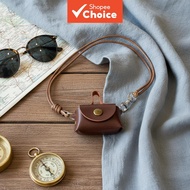 Antique brown leather coin earphone bag with multifunctional sweater chain for travel  Beg Koin Fon 