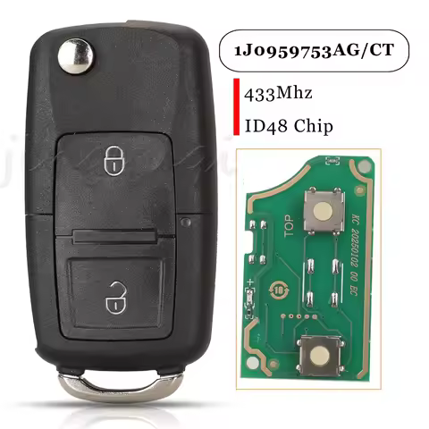 Jingyuqin For VW Bora Golf Polo Passat Touran Seat Skoda Remote Car Key 433Mhz ID48 Chip Fccid:1J095