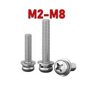 316 stainless steel round head cross three combination screws flat elastic gasket pan head combinati
