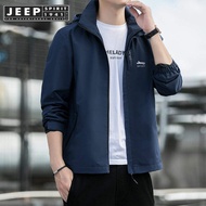 JEEP SPIRIT 1941 ESTD Mens Jacket New Mens Casual Outdoor Work Jacket Waterproof Windproof Hooded Bl