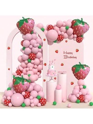 141件草莓派對裝飾氣球花圈拱門套件，草莓箔氣球，甜美女孩莓果第一主題生日派對用品，派對裝飾氣球，室內外裝飾用品