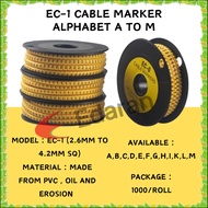 EC-1 CABLE MARKER / WIRE MARKER ALPHABET A TO M - (2.6MM TO 4.2MM SQ) - 1000PCS/BOX