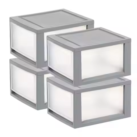 14 Qt Medium Plastic Drawers, Under Bed Storage Bins, Stackable, Modular, 4Pk