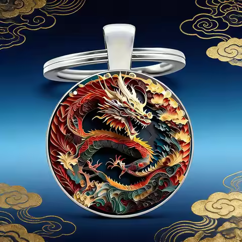 Unique 2D Flat YinYang Dragon Fish Keychain Unisex Apparel Accessories Eastern Elements Backpack Key