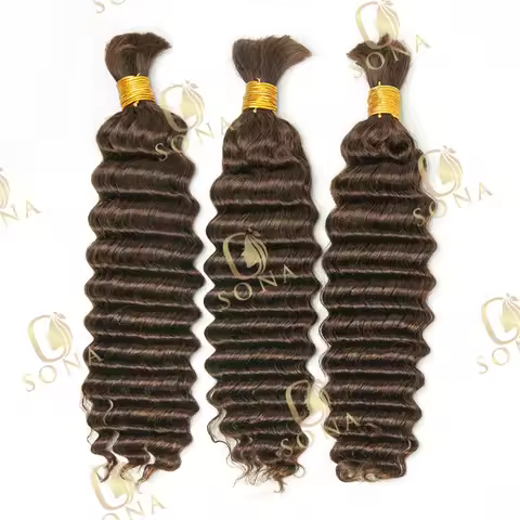 Brown Human Hair Bulk for Braiding Chocolate Brown Deep Wave 14-24inch Boho Braids Hair Bulk Extensi