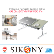 (520 x 300 x 9mm) Foldable Portable Laptop Table w/ USB Cooling Fan, Adjustable Height and Angle, Desk Bed Side Bedside Stand Couch for Writing Reading Studying Eating, Breakfast Serving Bed Study Tray, Movable Notebook Workstation