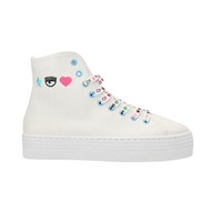 [Barium International] CHIARA FERRAGNI Embroidered LOGO High-Top Thick-Soled Canvas Shoes White Ital