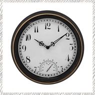 Outdoor Waterproof Wall Clock with Thermometer IP44 Vintage Round Garden Decor Clock 12 Inch Outdoor