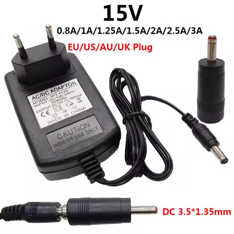15V AC DC Power Adapter Supply Adaptor 15V1A 15V2A 15V3A 15 Volt 0.8A 1A 1.25A 1.5A 2A 2.5A 3A 3.5*1