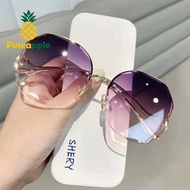 [Pine-t] 2024 Luxury Round Gradient Sunglasses Women Metal Curved Eyewear Ocean Rimless Fashion Sun 