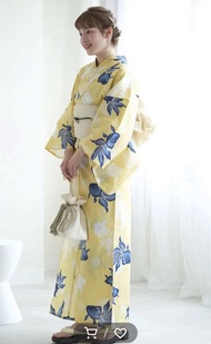 OIU-ZljfeoJapanese กิโมโนแบบดั้งเดิมยูกาตะผ้าฝ้ายสาววัยรุ่นสุภาพสตรีสีเหลืองสีฟ้าทองคำขาวปลาใหม่ Stylexknfien