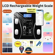 [Digital Body Weight Scale] Smart Bluetooth USB Rechargeable High Accuracy LCD Display Penimbang Ber