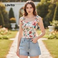 Lovito Women's Boho Style Floral Lace Up Tank Top L128ED603