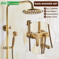 OU All Copper Rain Shower Set European Retro Bathroom Shower Full Set with Shower Head OU238